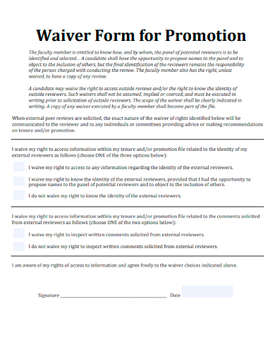 sample waiver form for promotion template