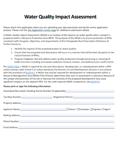 sample water quality impact assessment template