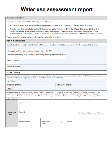 sample water use assessment report template