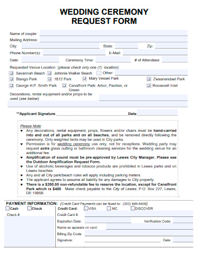 sample wedding ceremony request form template