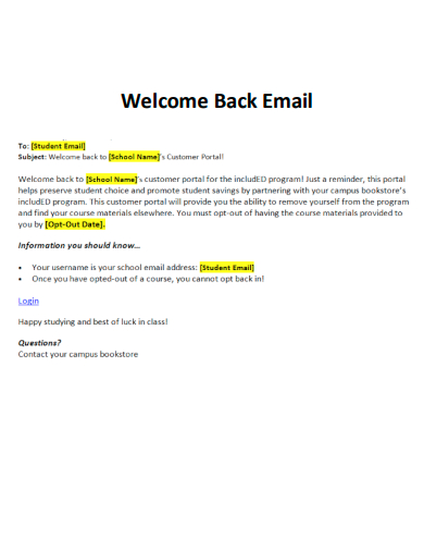 sample welcome back email template