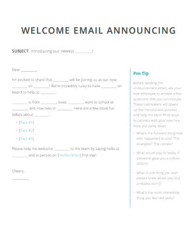 sample welcome email announcing template