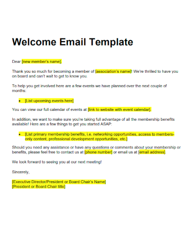 sample welcome email basic template