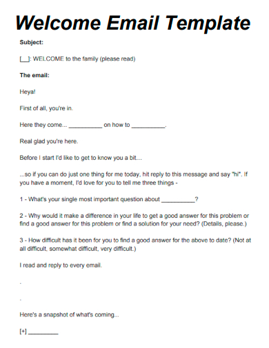 sample welcome email blank template