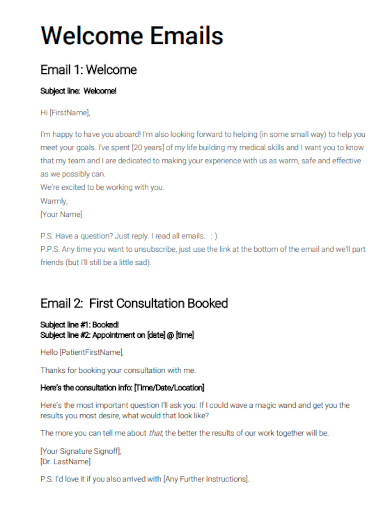 sample welcome email formal template