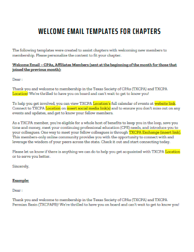 sample welcome email template for chapters