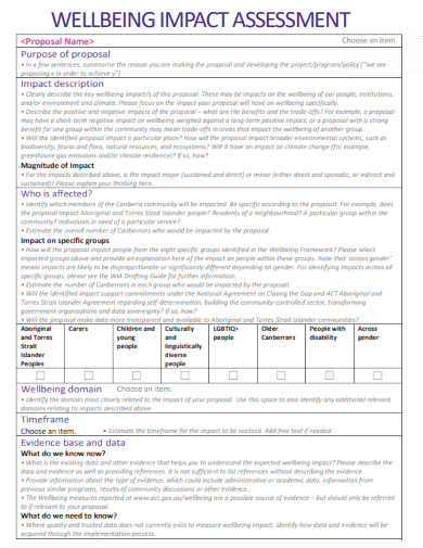 sample wellbeing impact assessment template