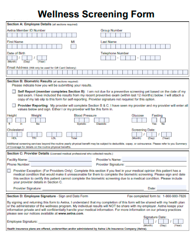 sample wellness screening form template