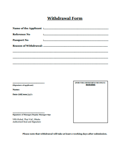 sample withdrawal form template