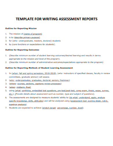 sample writing assessment report template