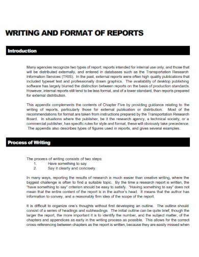 sample writing formats of reports template