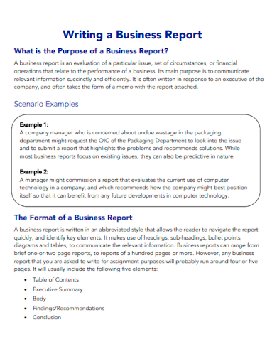 sample writing a business report template