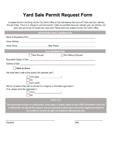 sample yard sale permit request form template