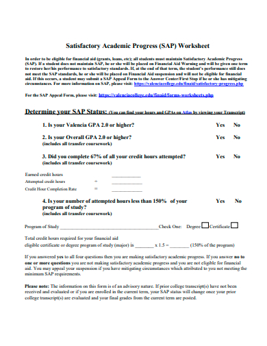 satisfactory academic progress worksheet template