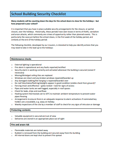 school building security checklist template