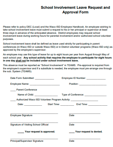 school involvement leave request and approval form template