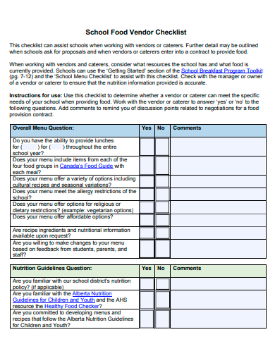 school vendor checklist template