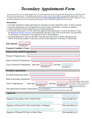 secondary appointment form template