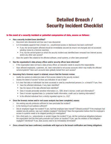 security incident checklist template