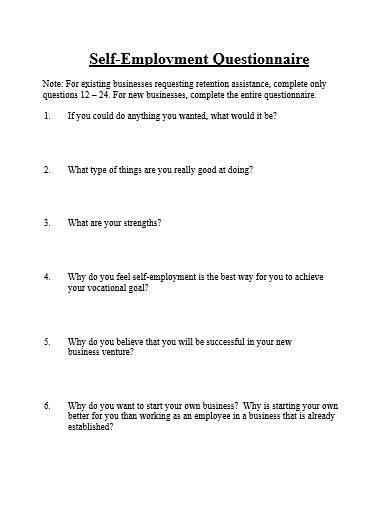 self employment questionnaire template