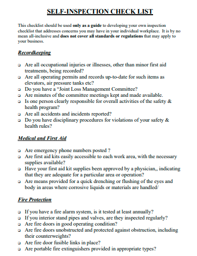 self inspection checklist template