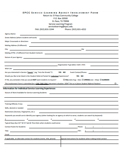 service leaning agency involvement form template
