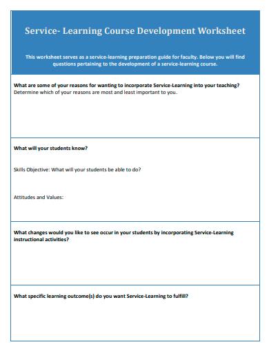 service learning course development worksheet template