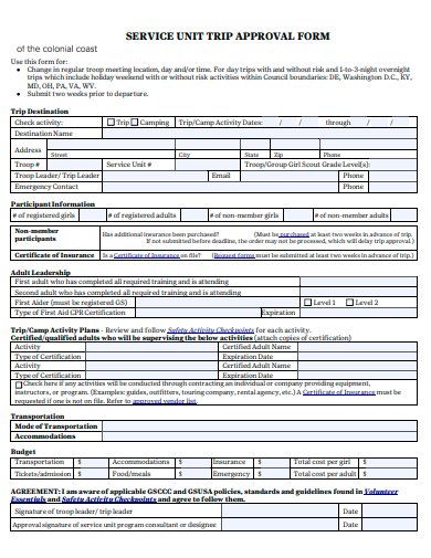 service unit trip approval form template