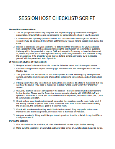 session host checklist template