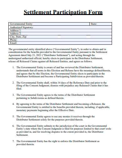 settlement participation form template