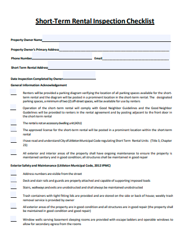 short term rental inspection checklist template