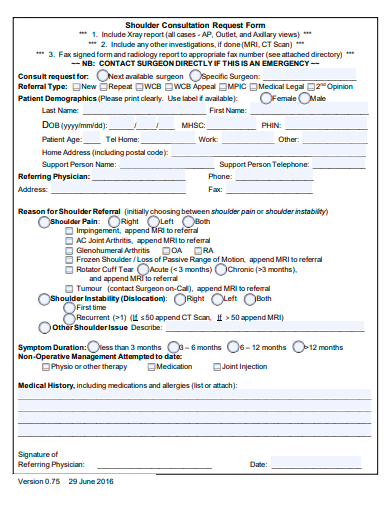 shoulder consultation request form template