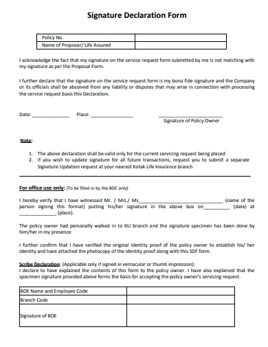 signature declaration form template