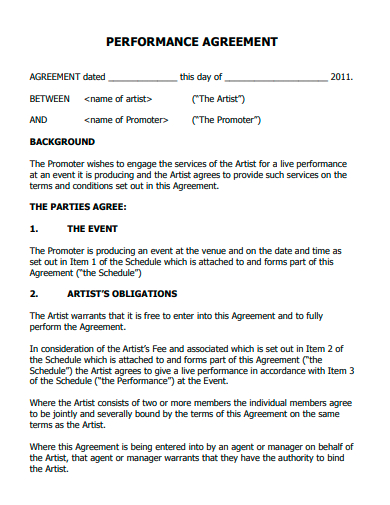 simple performance agreement template