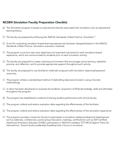 simulation faculty preparation checklist template