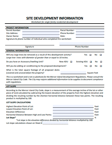 site development information worksheet template