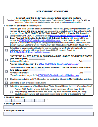 site identification form template