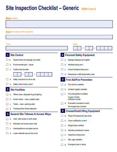 site inspection checklist template
