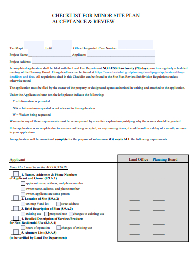 site plan acceptance checklist template
