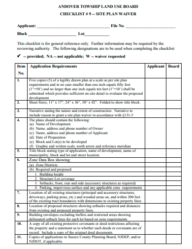 site plan waiver checklist template