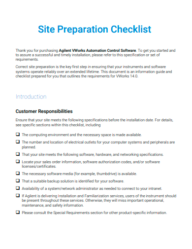 site preparation checklist template