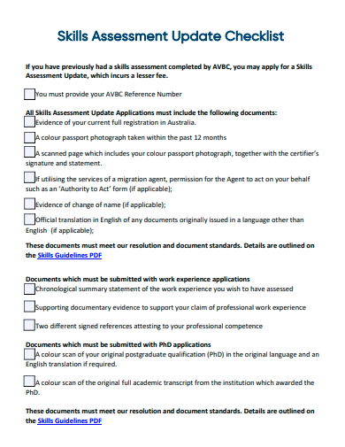 skills assessment update checklist template