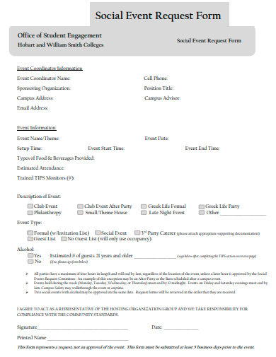 social event request form template