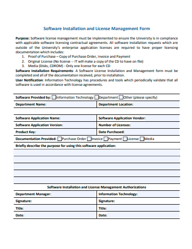 software installation and license management form template
