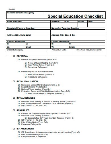 special education checklist template
