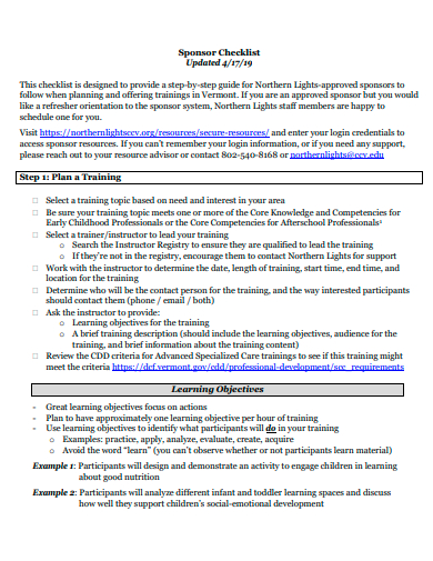 sponsor checklist in pdf