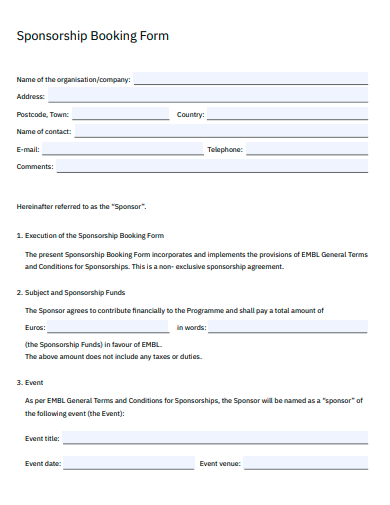 sponsorship booking form template