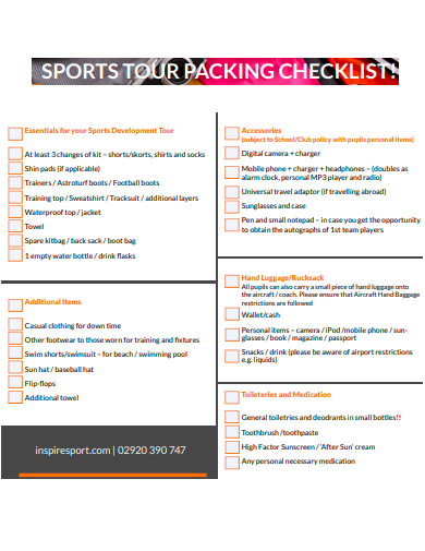 sports tour packing checklist template