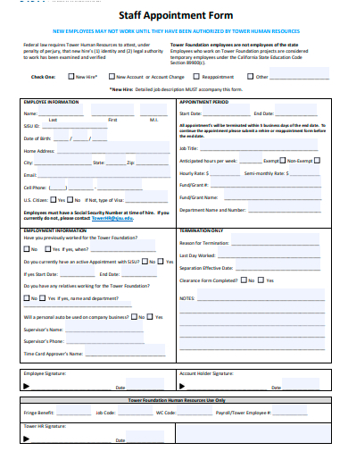 staff appointment form template