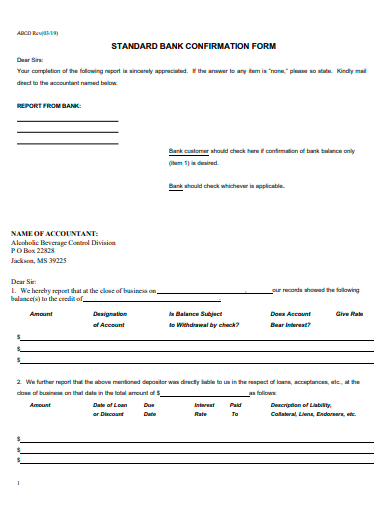 standard bank confirmation form template